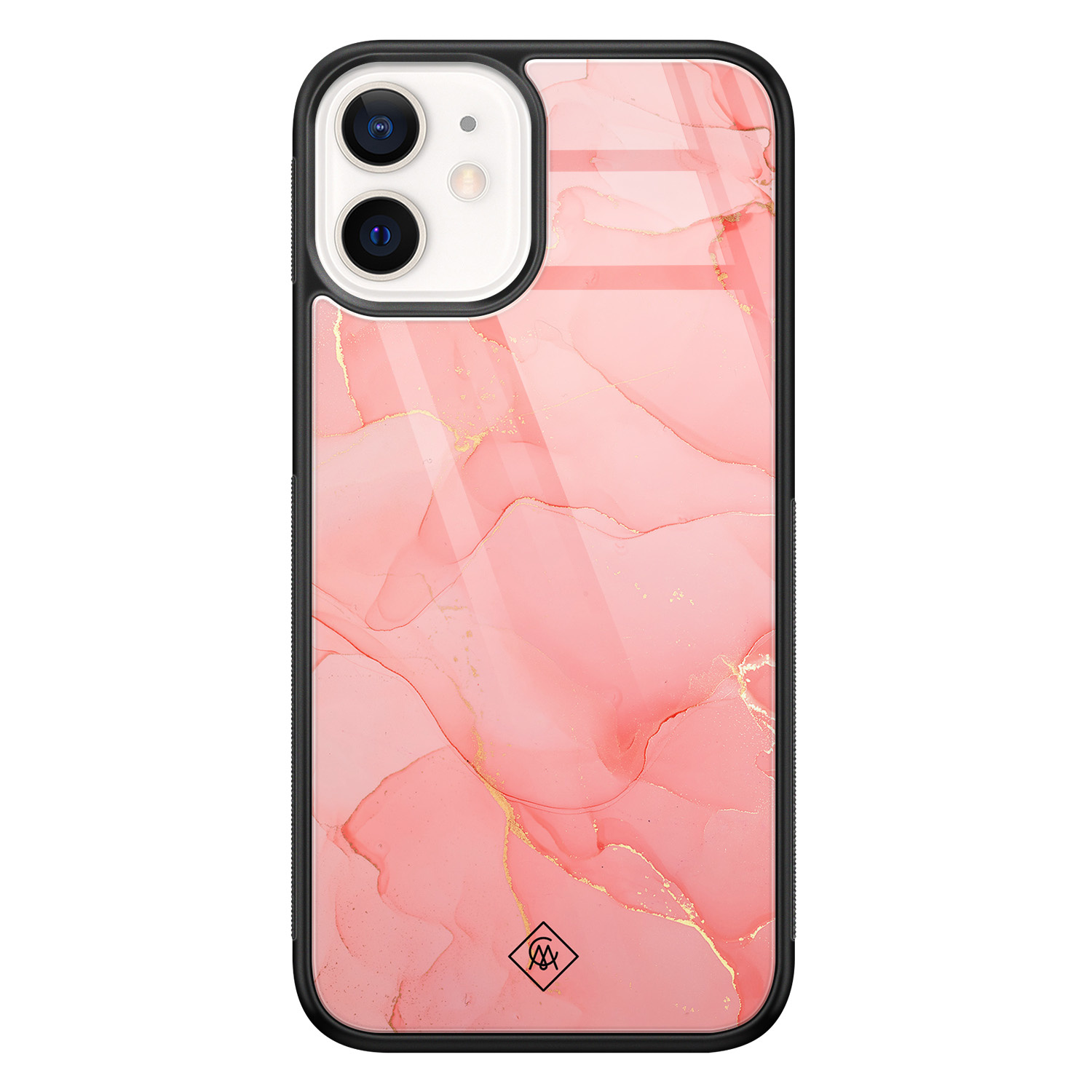 iPhone 12 mini glazen hardcase - Marmer roze