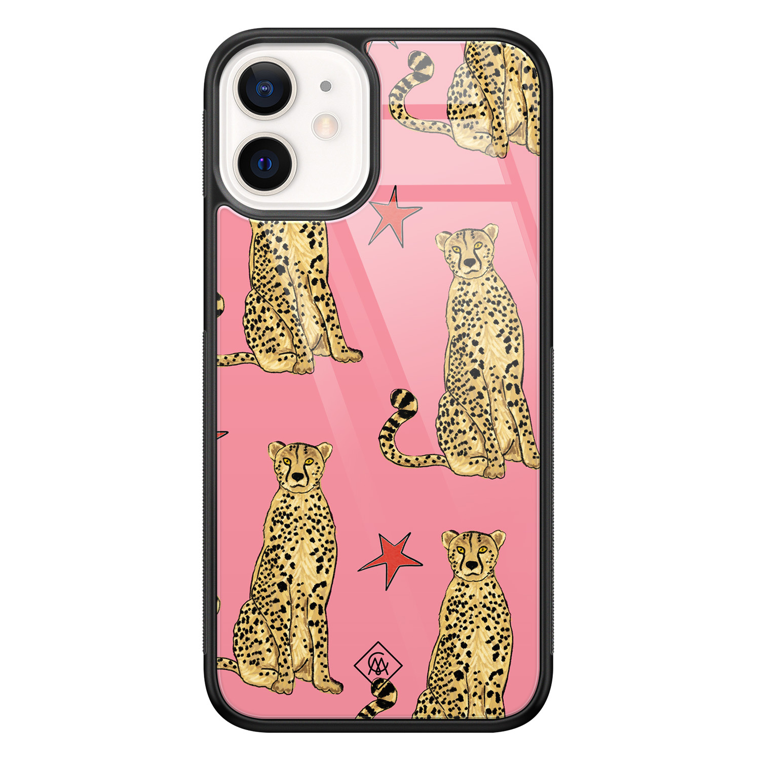 iPhone 12 mini glazen hardcase - The pink leopard