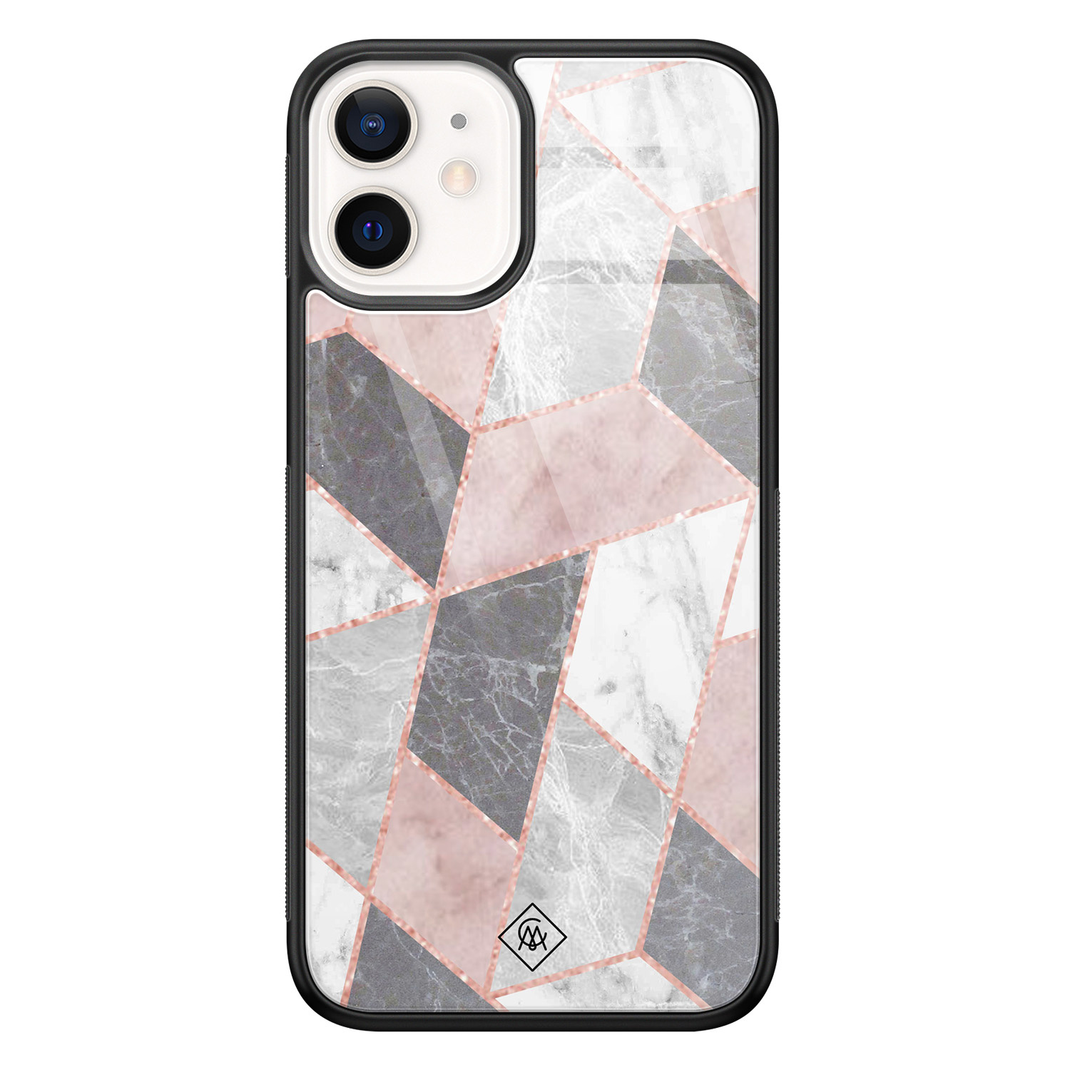 iPhone 12 mini glazen hardcase - Stone grid