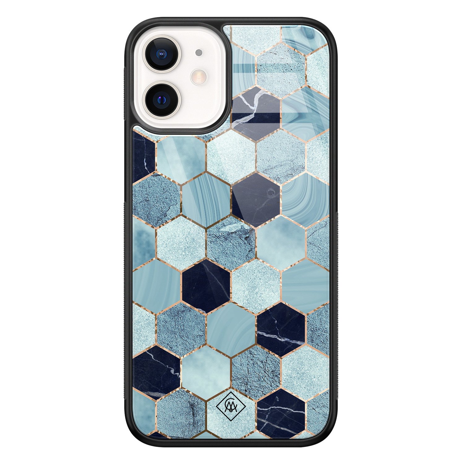 iPhone 12 mini glazen hardcase - Blue cubes