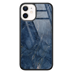 Casimoda iPhone 12 mini glazen hardcase - Marmer navy blauw