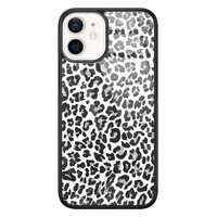 Casimoda iPhone 12 mini glazen hardcase - Luipaard grijs