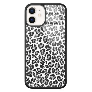 Casimoda iPhone 12 mini glazen hardcase - Luipaard grijs