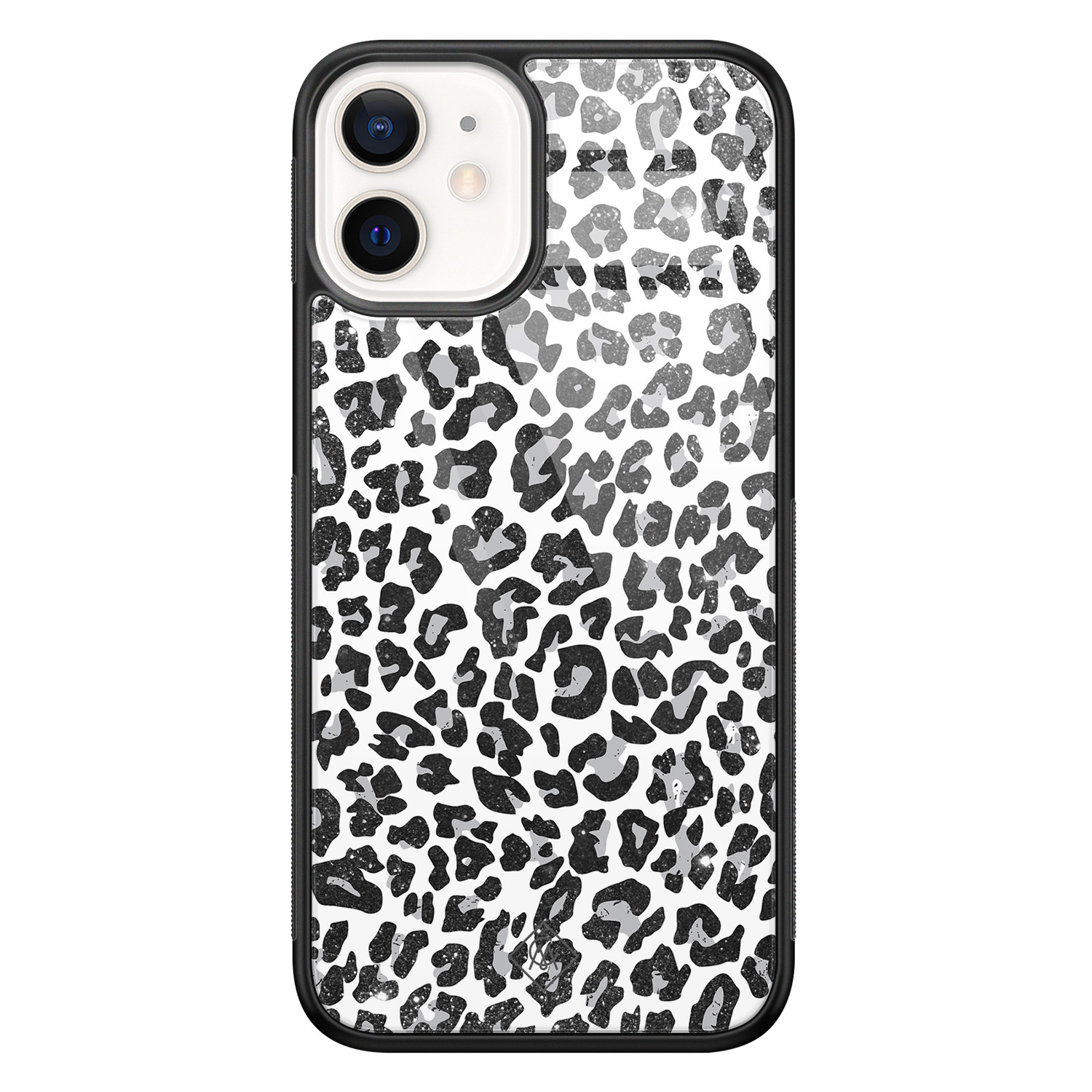 iPhone 12 mini glazen hardcase Luipaard grijs