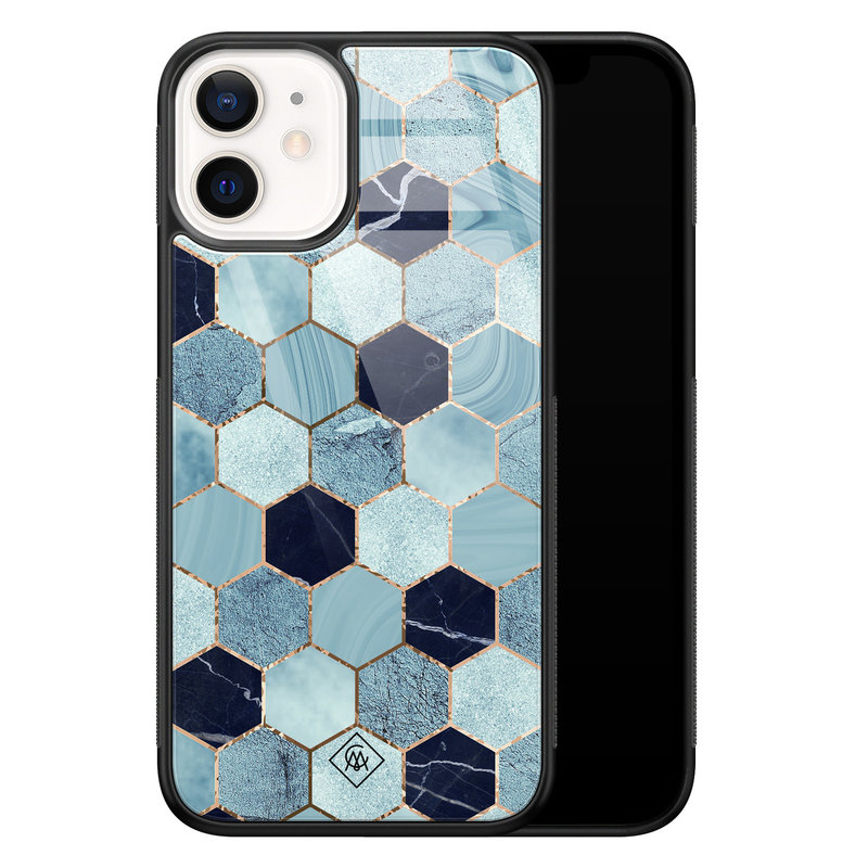 Casimoda iPhone 12 mini glazen hardcase - Blue cubes