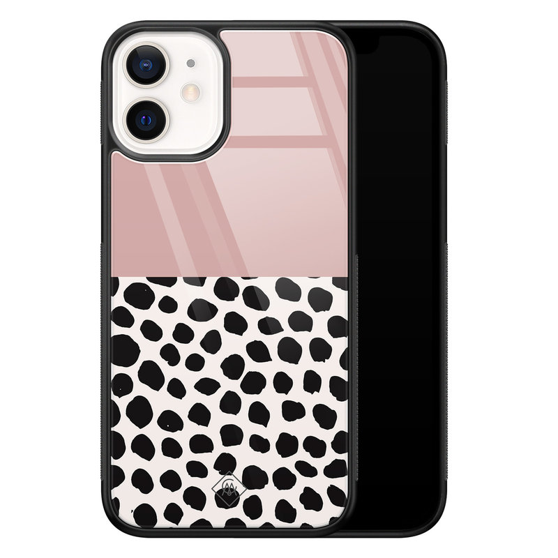 Casimoda iPhone 12 mini glazen hardcase - Pink dots