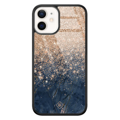 Casimoda iPhone 12 mini glazen hardcase - Marmer blauw rosegoud