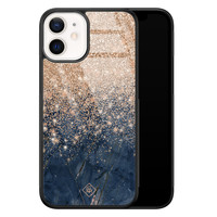 Casimoda iPhone 12 mini glazen hardcase - Marmer blauw rosegoud