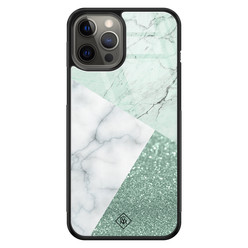 Casimoda iPhone 12 Pro Max glazen hardcase - Minty marmer collage