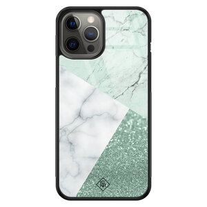 Casimoda iPhone 12 Pro Max glazen hardcase - Minty marmer collage