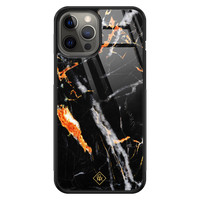 Casimoda iPhone 12 Pro Max glazen hardcase - Marmer zwart oranje