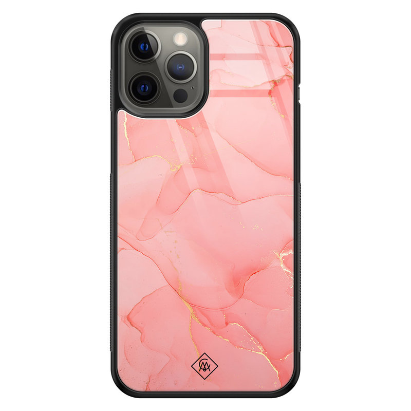 Casimoda iPhone 12 Pro Max glazen hardcase - Marmer roze