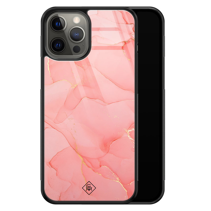 Casimoda iPhone 12 Pro Max glazen hardcase - Marmer roze