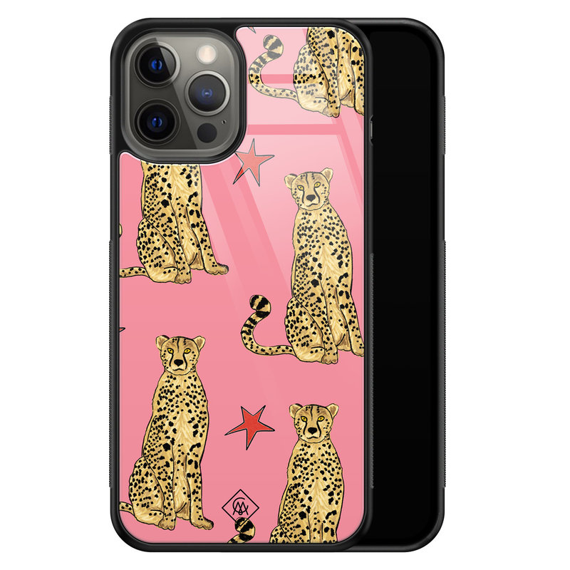 Casimoda iPhone 12 Pro Max glazen hardcase - The pink leopard