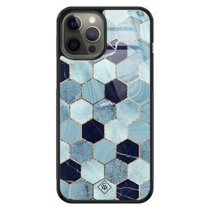 Casimoda iPhone 12 Pro Max glazen hardcase - Blue cubes