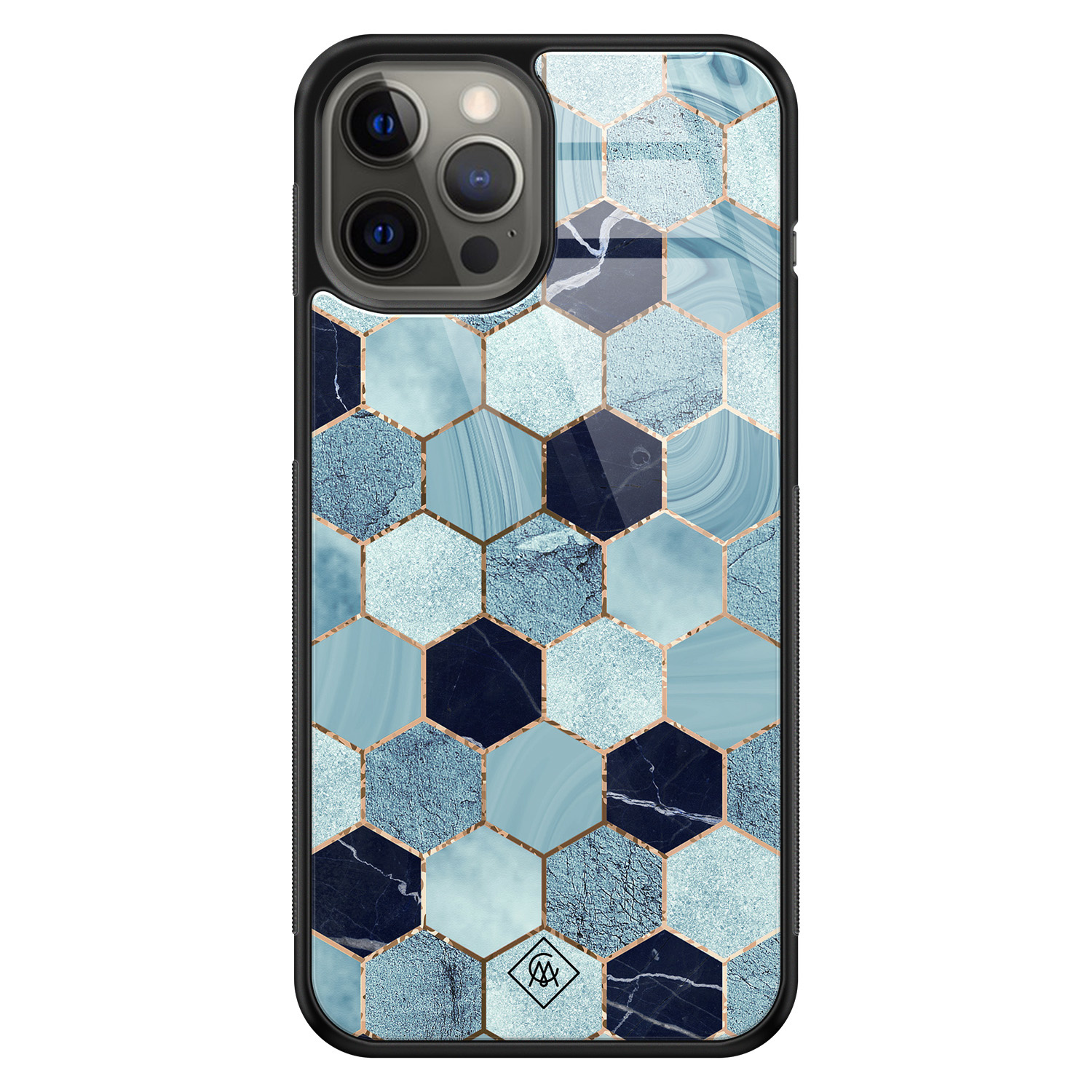 iPhone 12 Pro Max glazen hardcase Blue cubes