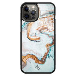 Casimoda iPhone 12 Pro Max glazen hardcase - Goud blauw marmer