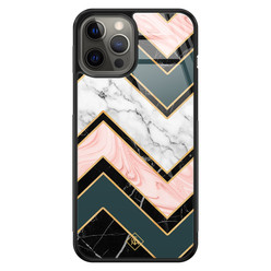 Casimoda iPhone 12 Pro Max glazen hardcase - Marmer triangles