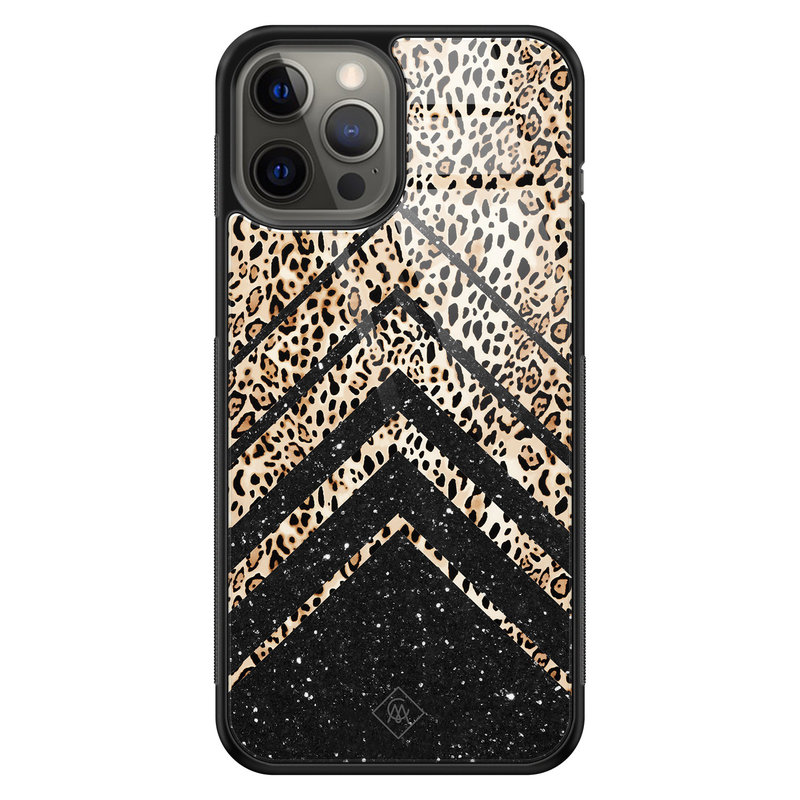 Casimoda iPhone 12 Pro Max glazen hardcase - Chevron luipaard