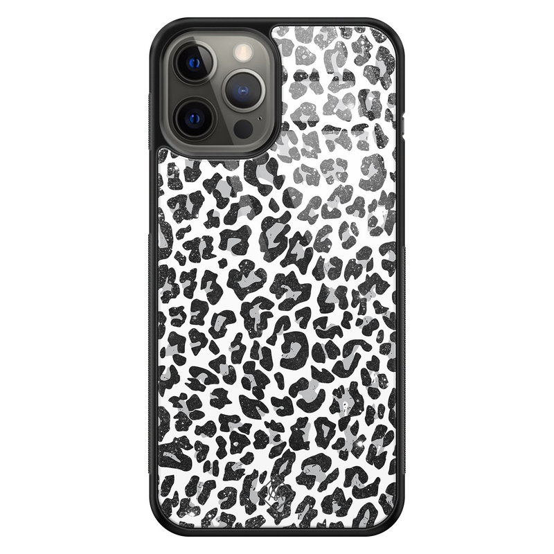 Casimoda iPhone 12 Pro Max glazen hardcase - Luipaard grijs