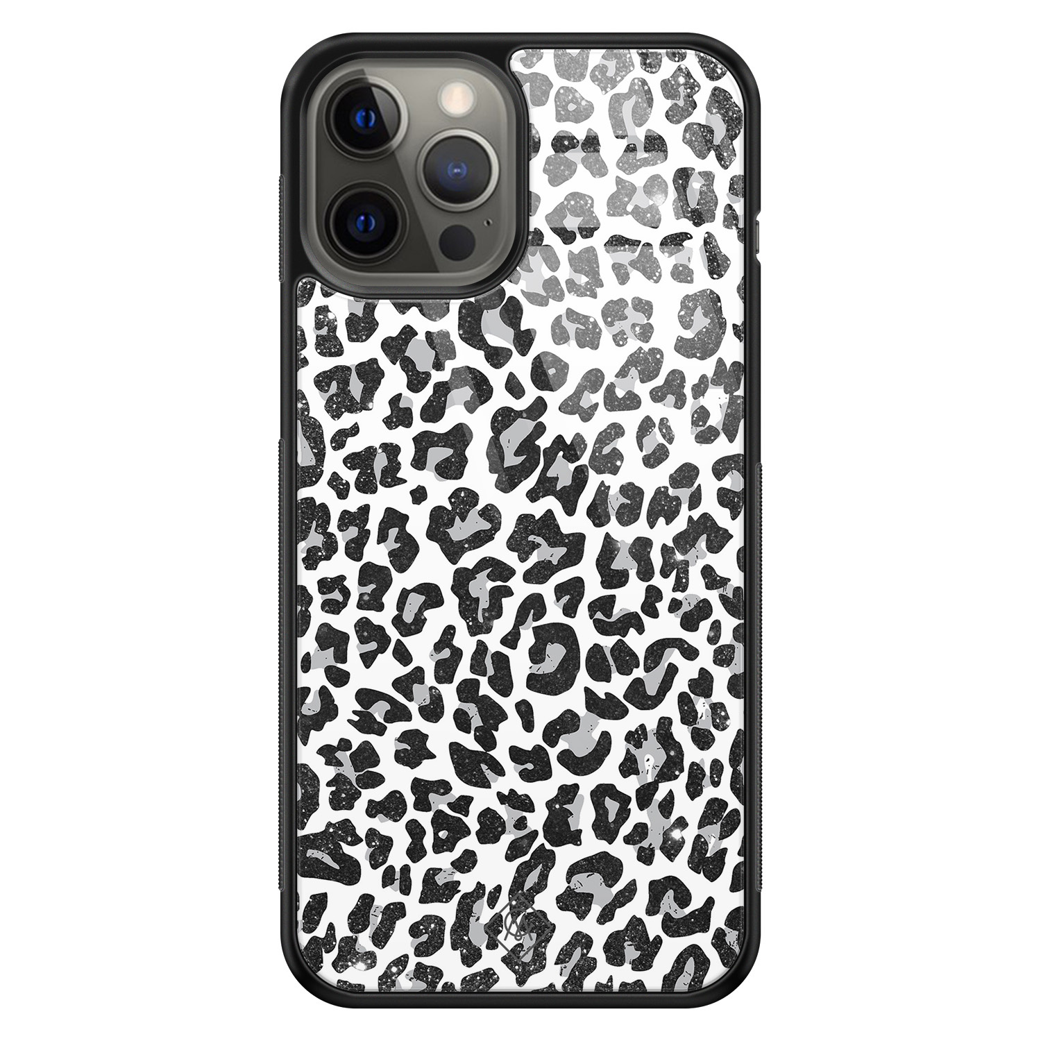 iPhone 12 Pro Max glazen hardcase Luipaard grijs