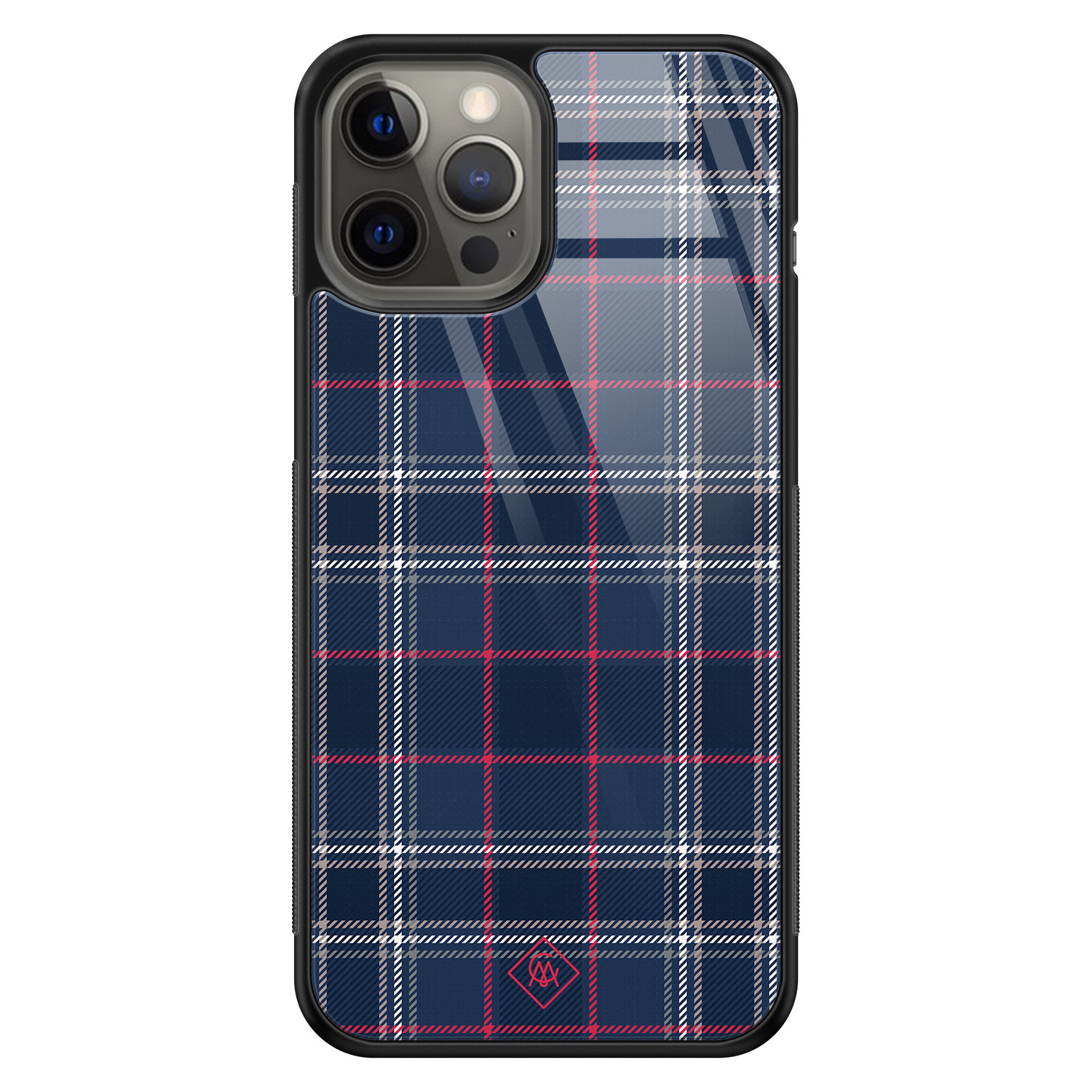 iPhone 12 Pro Max glazen hardcase Tartan blauw