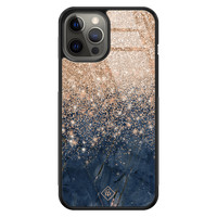 Casimoda iPhone 12 Pro Max glazen hardcase - Marmer blauw rosegoud
