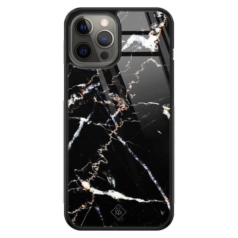 Casimoda iPhone 12 Pro Max glazen hardcase - Marmer zwart