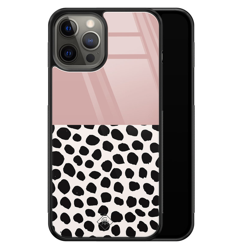 Casimoda iPhone 12 Pro Max glazen hardcase - Pink dots