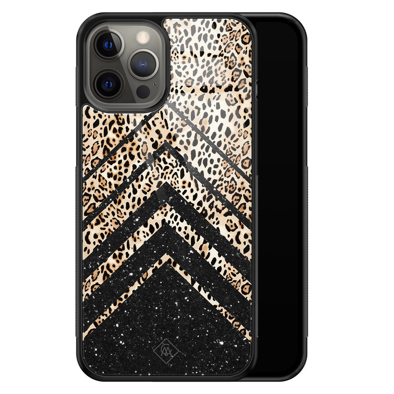 Casimoda iPhone 12 Pro Max glazen hardcase - Chevron luipaard