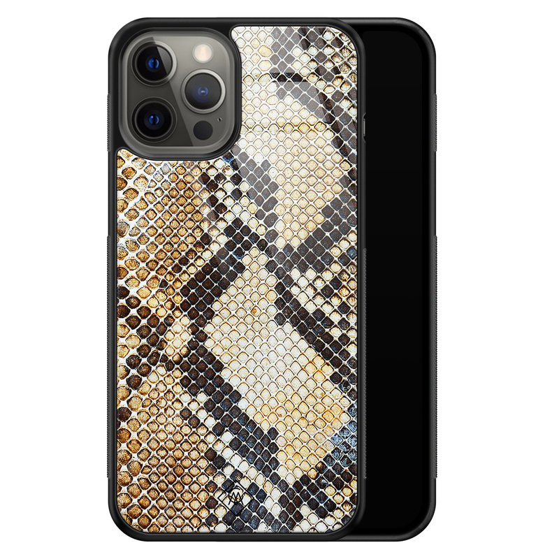 Casimoda iPhone 12 Pro Max glazen hardcase - Golden snake