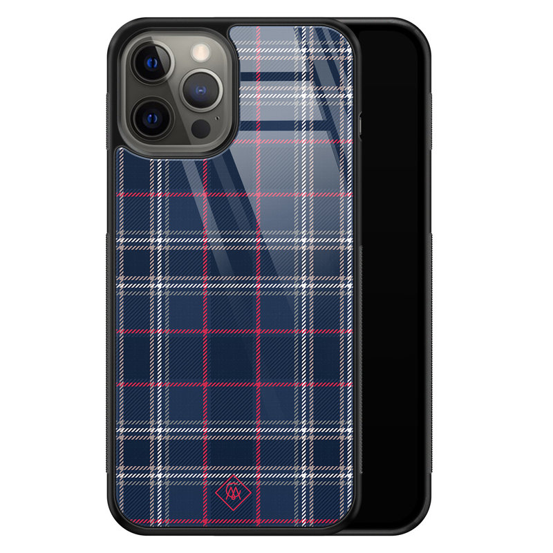 Casimoda iPhone 12 Pro Max glazen hardcase - Tartan blauw