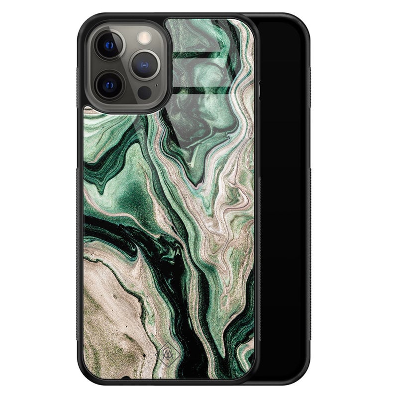 Casimoda iPhone 12 Pro Max glazen hardcase - Green waves