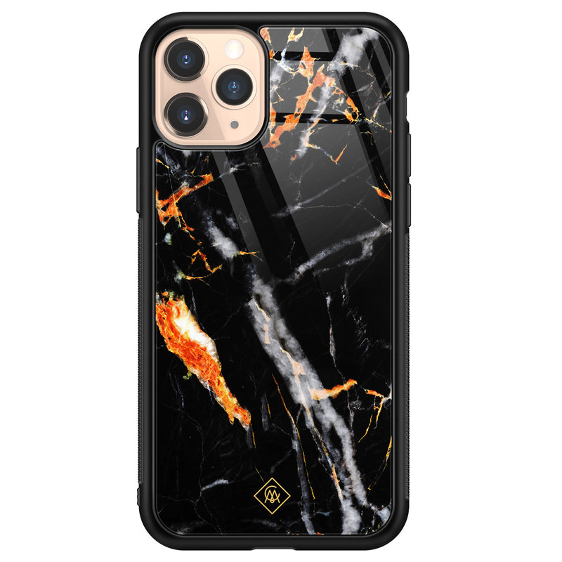Casimoda iPhone 11 Pro glazen hardcase - Marmer zwart oranje