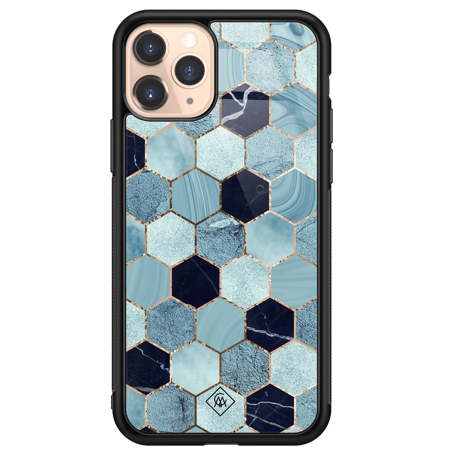 iPhone 11 Pro glazen hardcase Blue cubes