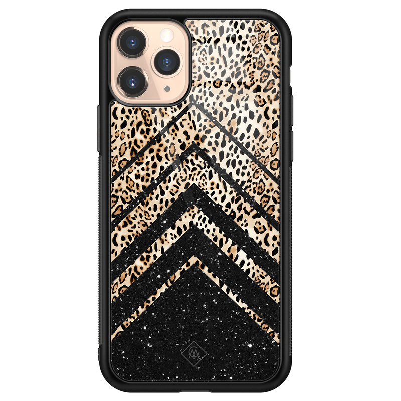 Casimoda iPhone 11 Pro glazen hardcase - Chevron luipaard