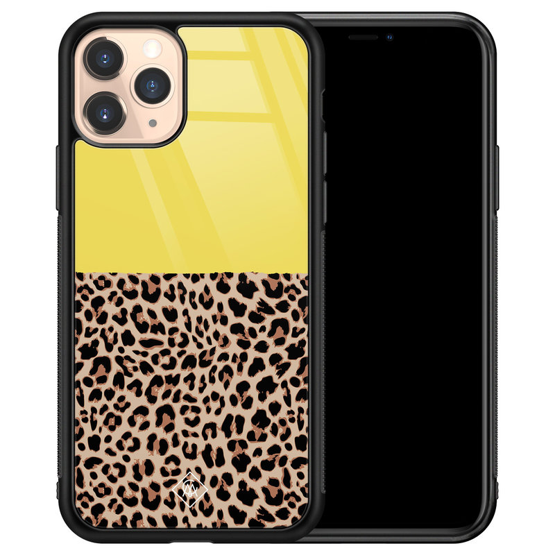 Casimoda iPhone 11 Pro glazen hardcase - Luipaard geel