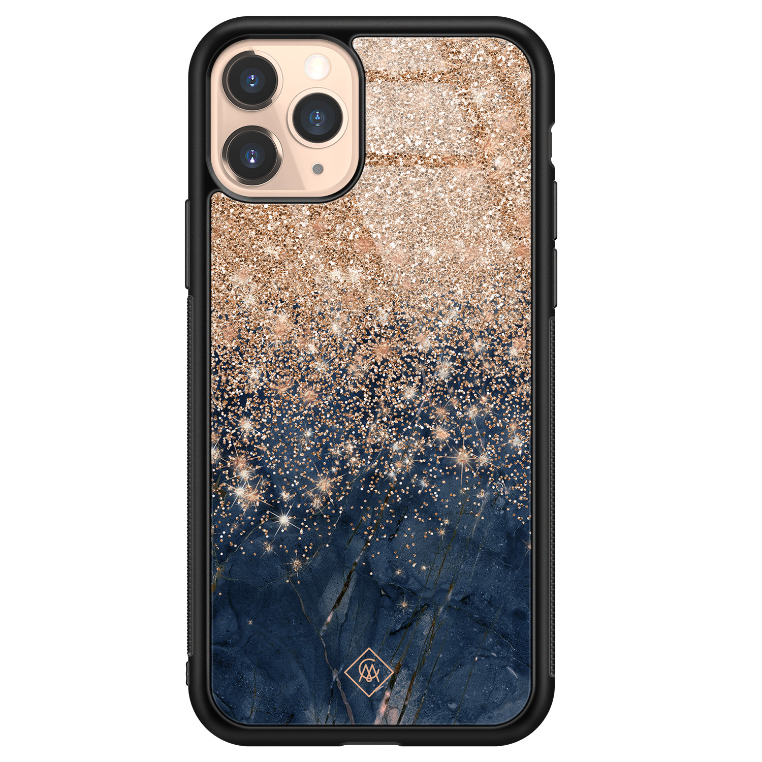 iPhone 11 Pro glazen hardcase Marmer blauw rosegoud