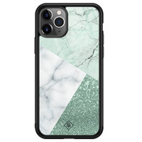 Casimoda iPhone 11 Pro Max glazen hardcase - Minty marmer collage