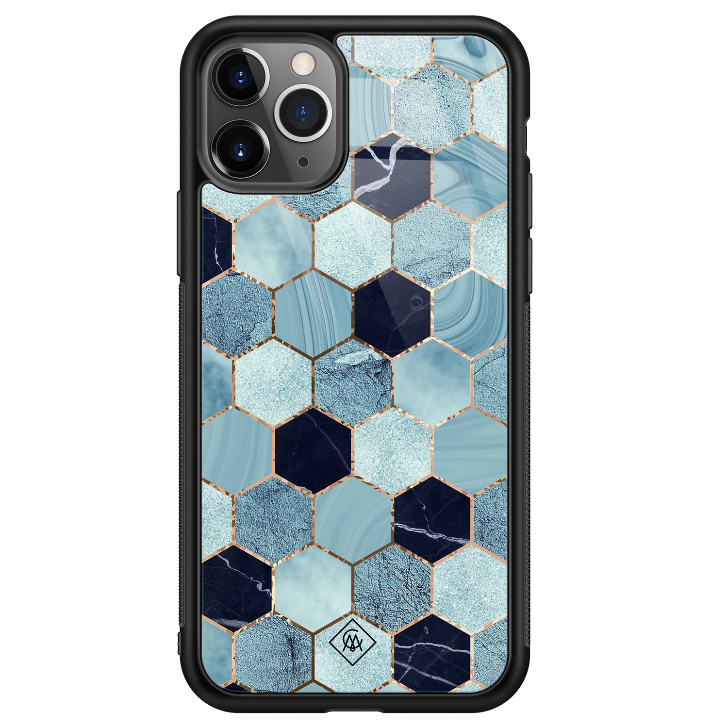 iPhone 11 Pro Max glazen hardcase - Blue cubes