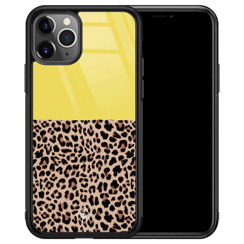 Casimoda iPhone 11 Pro Max glazen hardcase - Luipaard geel
