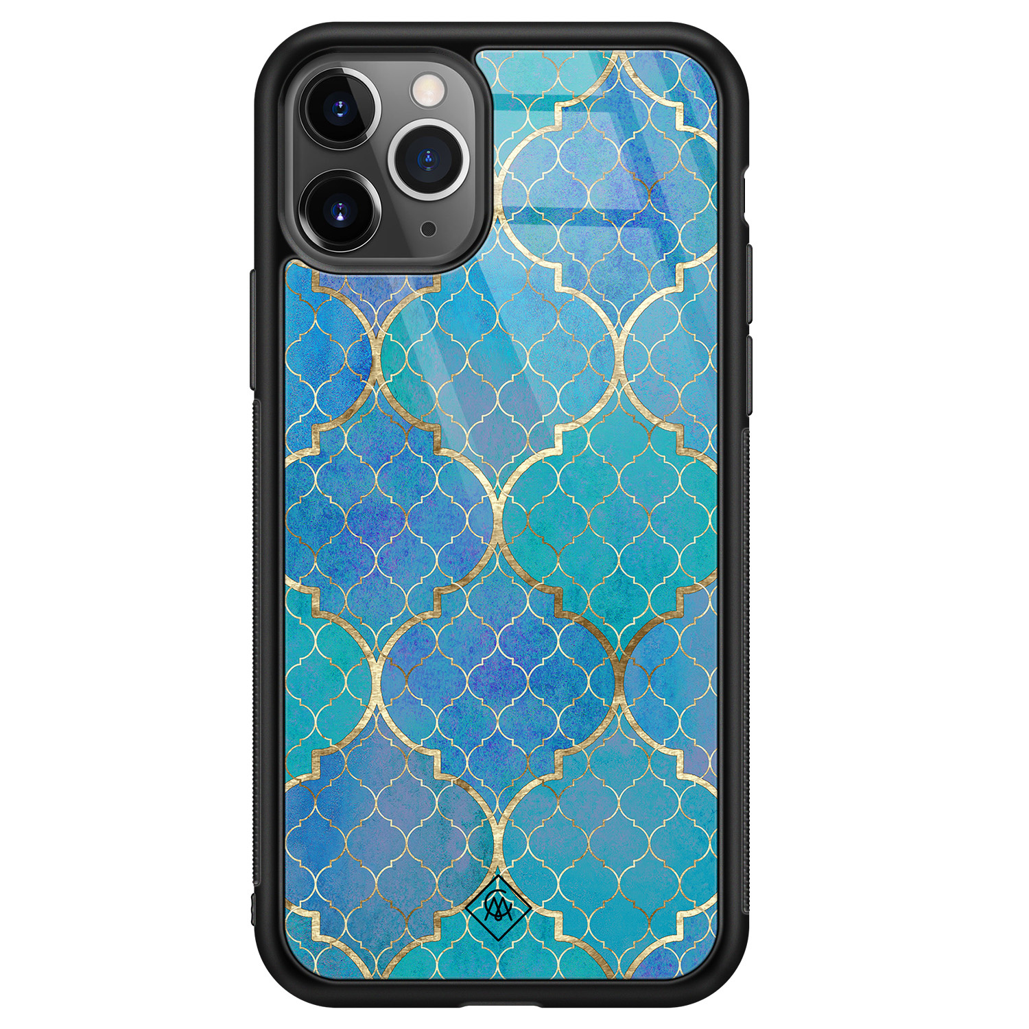 iPhone 11 Pro Max glazen hardcase - Geometrisch blauw