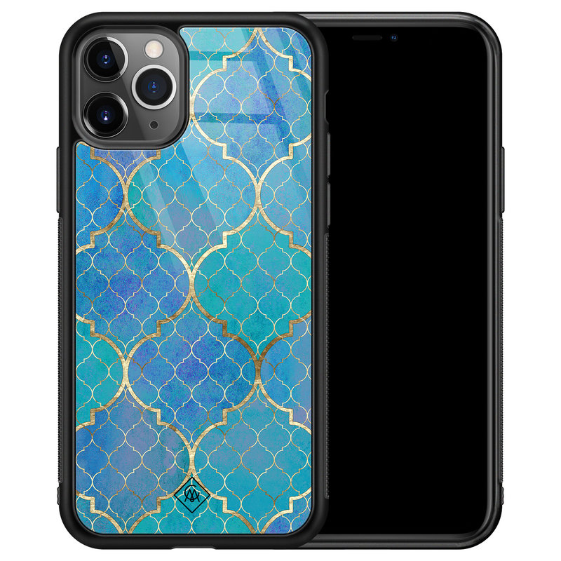 Casimoda iPhone 11 Pro Max glazen hardcase - Geometrisch blauw