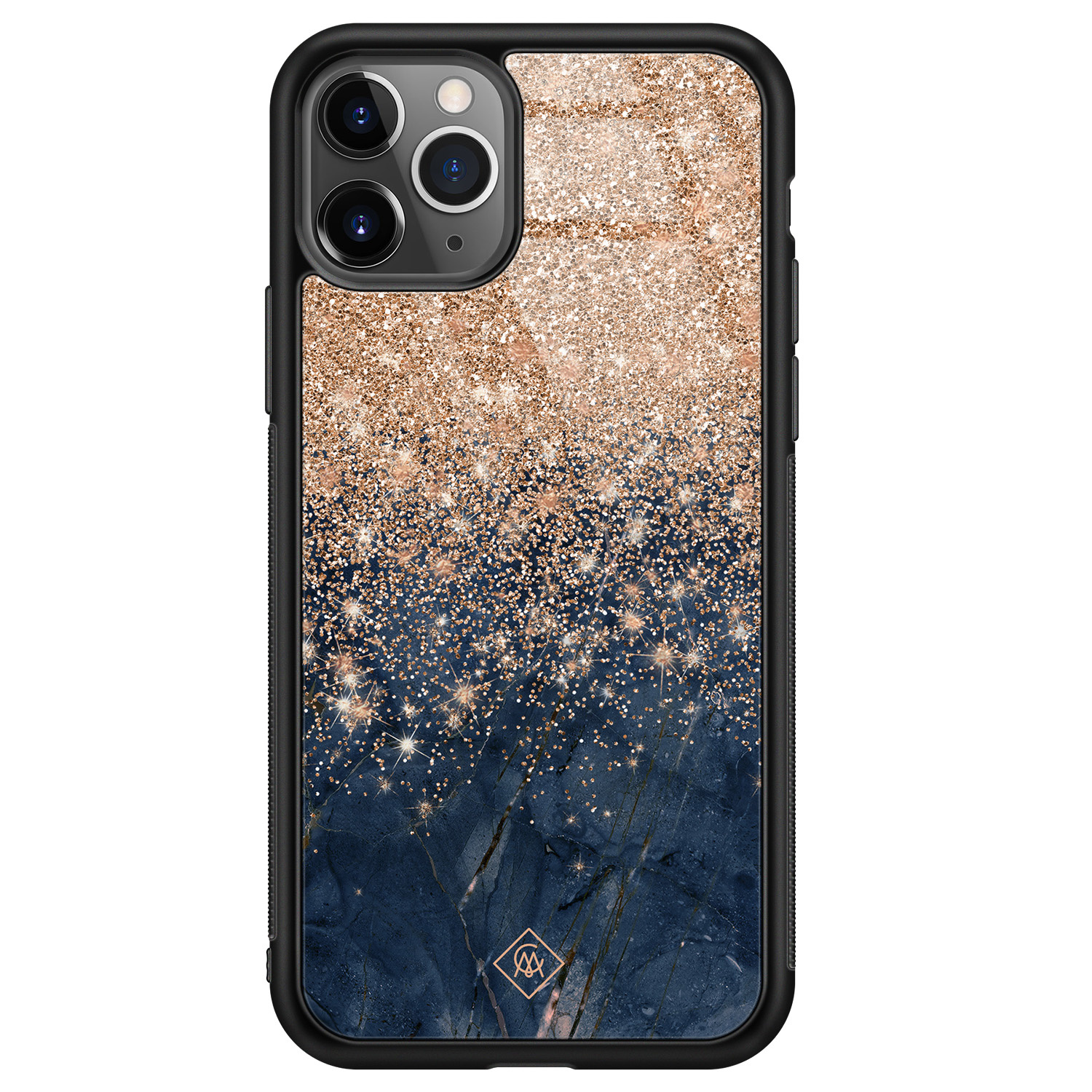 iPhone 11 Pro Max glazen hardcase Marmer blauw rosegoud