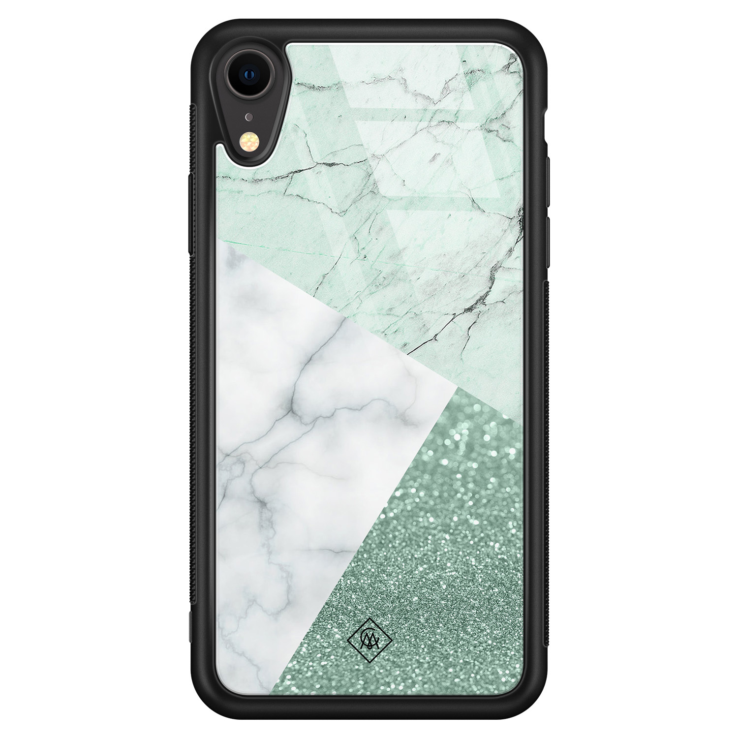 iPhone XR glazen hardcase Minty marmer collage