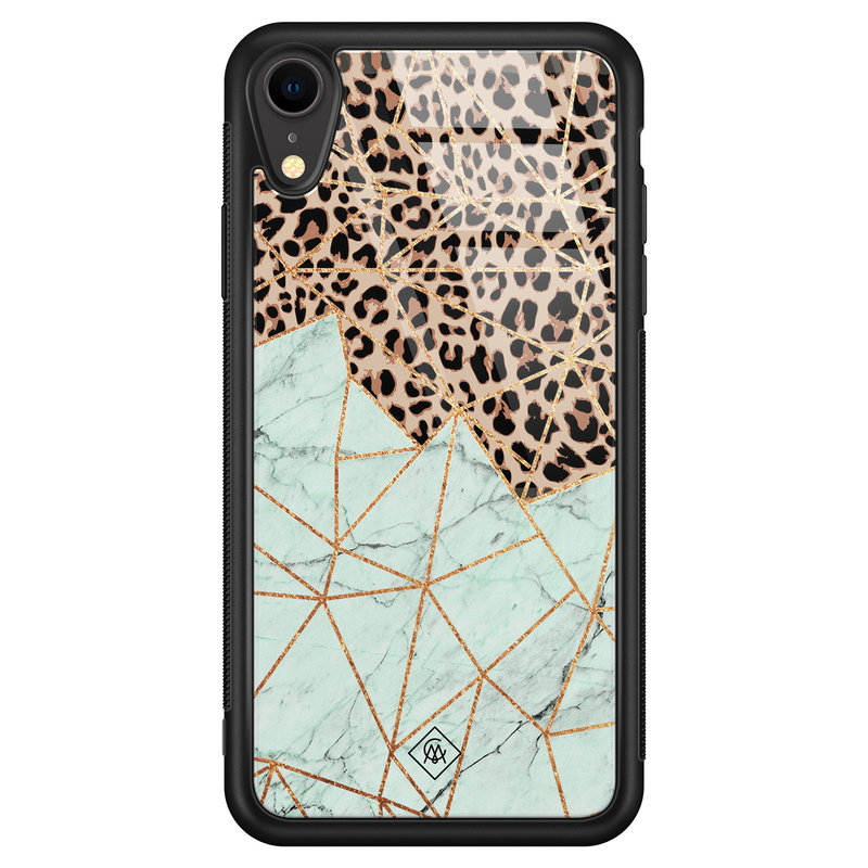 Casimoda iPhone XR glazen hardcase - Luipaard marmer mint