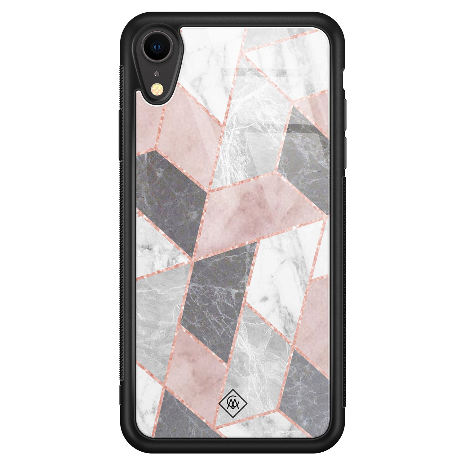 iPhone XR glazen hardcase Stone grid