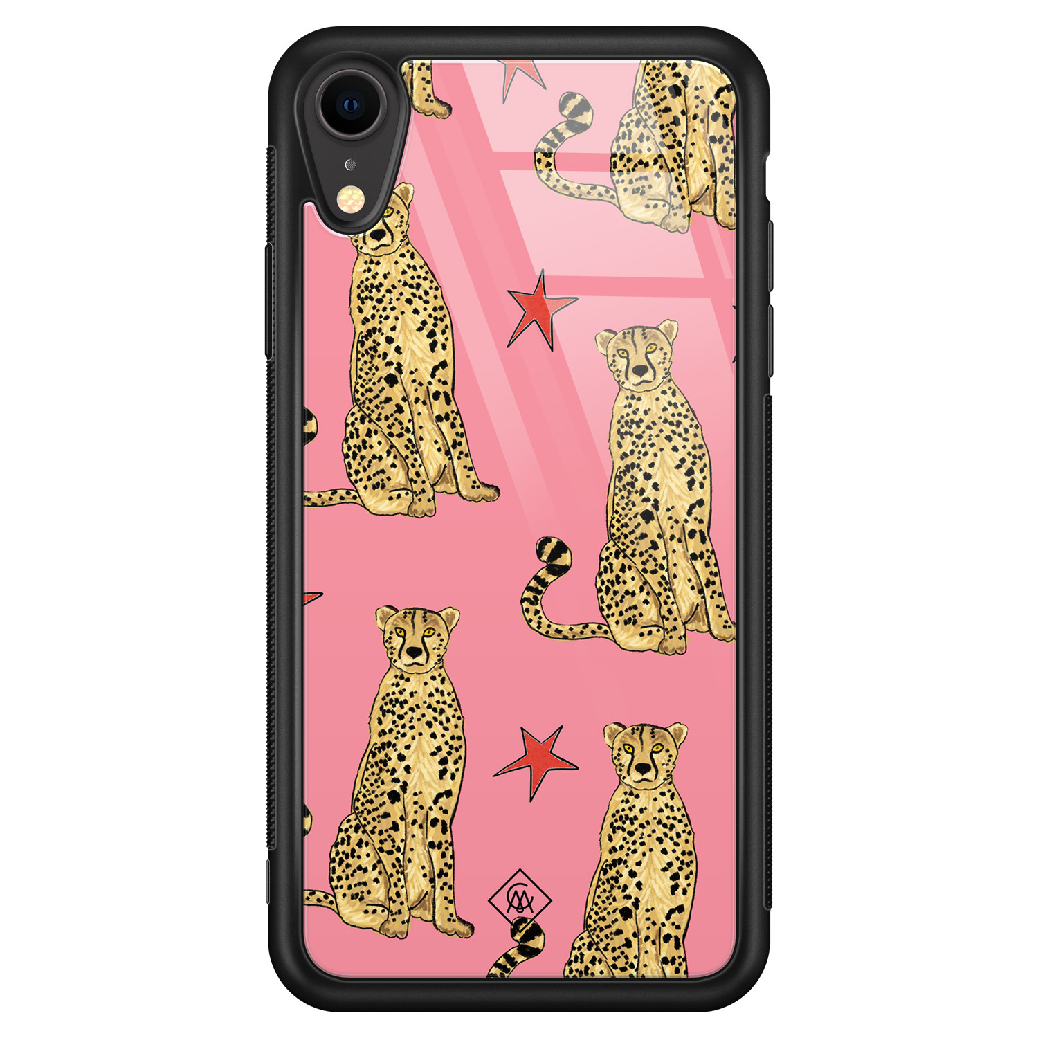 iPhone XR glazen hardcase - The pink leopard