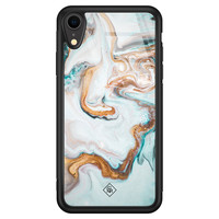 Casimoda iPhone XR glazen hardcase - Goud blauw marmer