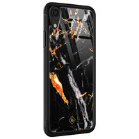 Casimoda iPhone XR glazen hardcase - Marmer zwart oranje